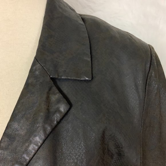 Vintage 90s Brown Snake Embossed Long Leather Coat 8 - Picture 2 of 11